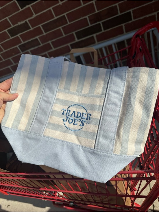 Trader Joe'S Handbags - Trader Joe's Light Blue Stripe Mini Tote